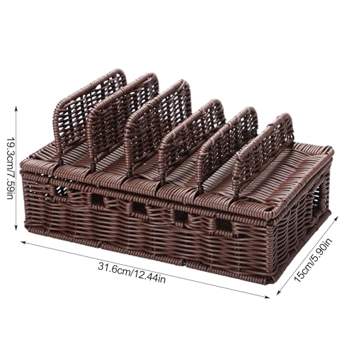CroBlissful Cable Management Box Handwoven Imitation Rattan Cord Hider Box Charging Station Basket Desktop Cord Organizer with Removable Divider for Laptop Tablet 12.5lx5.9hx7.6w-inch (Coffee Color)