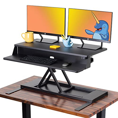 Stand Steady Flexpro Power, 36" Ergonomic Adjustable Height Electric Standing Desk Converter, EZ Lift Sit to Stand Laptop Desk Riser for Laptop & Computer Monitors (Black, 36in x 23.5in x 5.5-19.5in) - size: 36 Inch