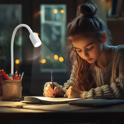 DAMI LED Reading Lights for Bed Headboard, Clip on Spotlight Lamp for Desk, Dorm Bed, Dimmable USB Clamp Book Light with Flexible Gooseneck, Change Color Temperature 3000/4000/6000K
