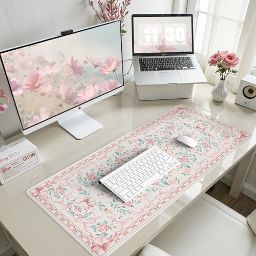 HAOCOO Pink Bow Laptop Mat, 35.4" x 15.7" Deskmat for Office Cubicle Desk - color: D-pink Bow, size: 35.4" x 15.7"