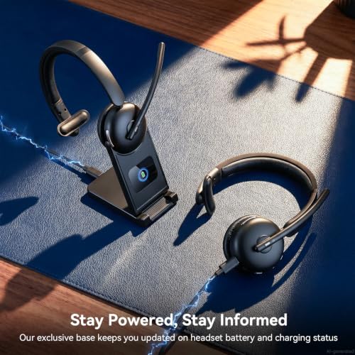 Wireless Headset with Mic for Work, Bluetooth Headset with Microphone AI Noise Cancelling, 65H Battery Headset with Microphone for PC with Fast Charge & Mute Button for Laptop/Call Center/Computer