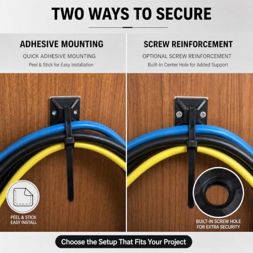 100 Pack Cable Tie Mounts, Self Adhesive Zip Tie Mount with 6 Inch Ties - color: Black