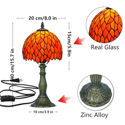 8 Inch Small Stained Glass Style Table Lamp with Remote Control, Orange - color: Orange Wisteria