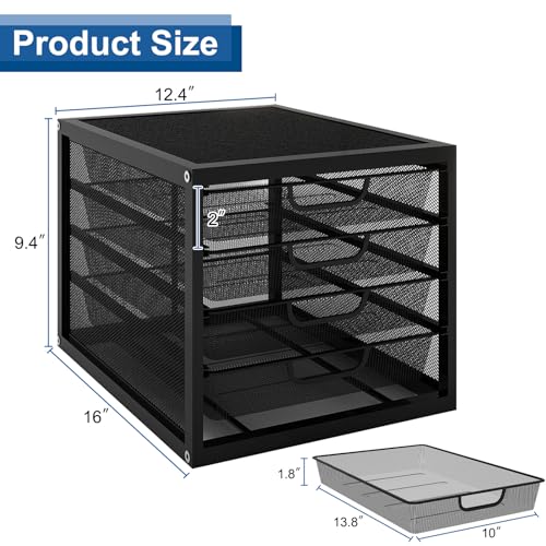 Natwind Mesh Desk Organizer with 4 Tier Sliding Drawers,Black | Paper Sorter, Multi-Functional Home Office Supplies Storage Tray for Letters, Documents,Mail, Files, Arts & Crafts Supplies - size: 4 drawers