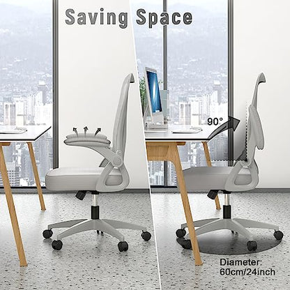 naspaluro Home Office Desk Chair Mid Back with Adjustable Height Grey | Comfy Ergonomic Chair with Flip-Up Arm and Lumbar Support, Breathable Mesh Swivel Computer Chair for Study Working Teacher - color: Grey