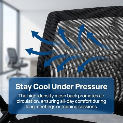 Folding Chair with Desk Attached & Cup Holder- Foldable Arm Chair for Training & Classroom - Conference Room Mesh Back Guest Chair with Padded Seat- Portable Flip-Top Desk Chair for Office Meeting - color: With Writing Tablet