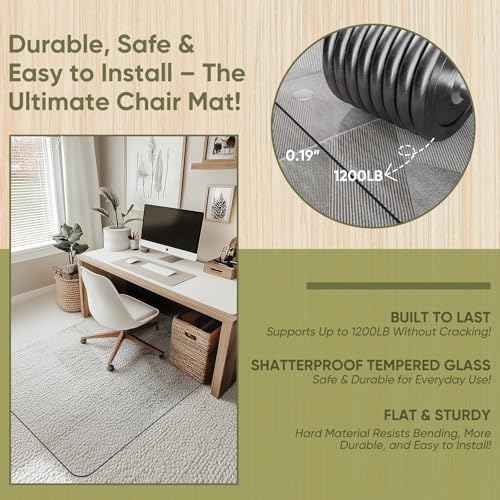 Office Chair Mat for Carpet & Hardwood, Upgraded 30" x 55" Dual Use Tempered Glass Chair Mat for Chair and Footrest Under Desk - size: 30"x55"
