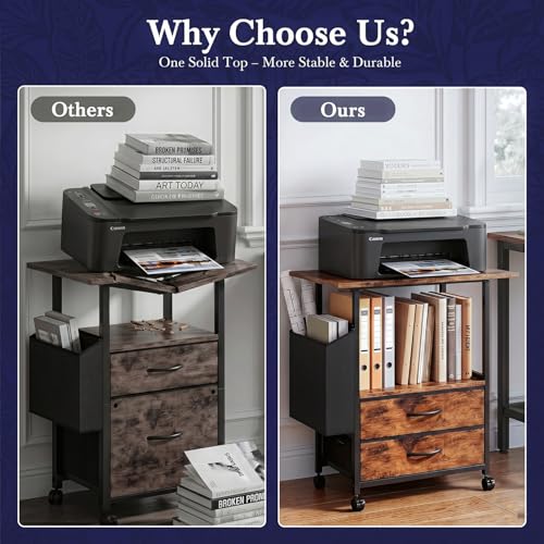 Faesun 22IN Mobile File Cabinet, Rolling Filing Cabinet with Fabric Drawers - color: Rustic