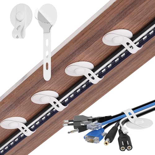 Cable Management Under Desk, Adhesive Cable Ties, 20Pack-White - color: White, size: 20 Pack