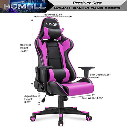 Homall Gaming Chair, Office Chair High Back Computer Chair Leather Desk Chair Racing Executive Ergonomic Adjustable Swivel Task Chair with Headrest and Lumbar Support (Violet) - color: Violet