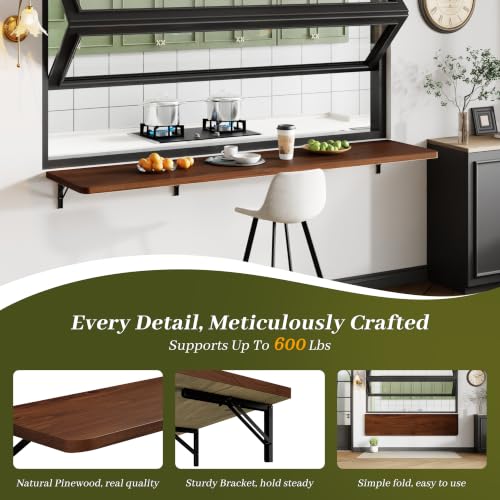 Dogsky Floating Wall Desk 72" x 16" - 600 lbs Heavy Duty Solid Pine - color: Walnut, size: 72" x 16"
