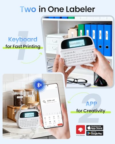 M950 Label Maker with 5PK Color Tape, Rechargeable Label Maker Waterproof-Labels, Handheld Electric Label Maker with Keyboard, Backlit & Bluetooth Labeler, for Home Kitchen Office School Kids Teachers