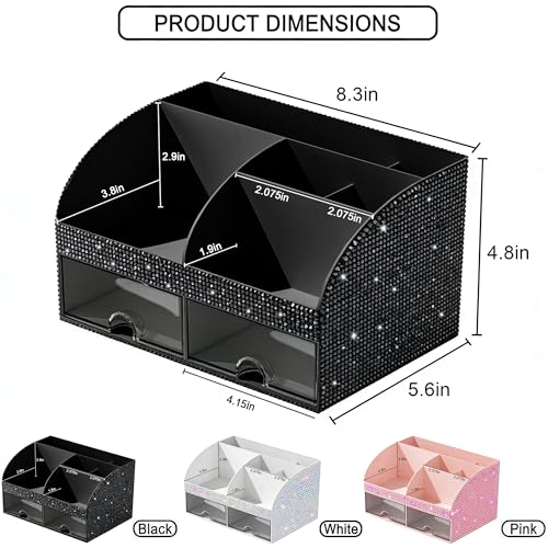 Bling Makeup Organizer with Drawers, Cosmetic Storage for Dresser Vanity and Bathroom Countertop, Beauty Holder for Lipstick Brush, Skincare Organizer for Vanity, Cosmetic Display Case Bling Black - color: Bling Black