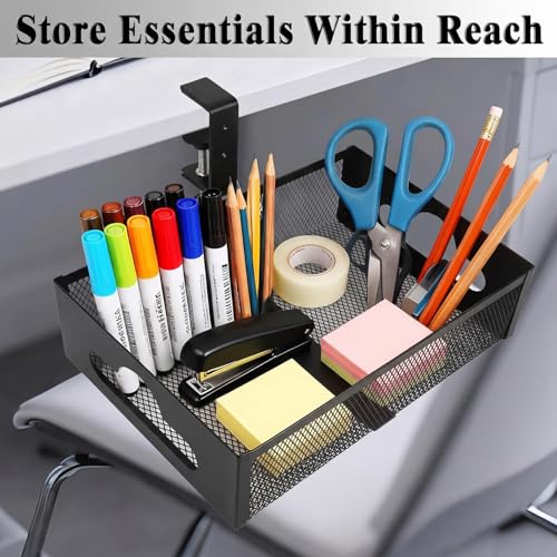 Under Desk Organizer 360° Swivel,No-Drill Clamp-On,Holds Up to 7lbs | 360° rotation,no-drill clamp,holds up to 7lbs, cup holder,mesh storage,office/kitchen/art use - size: without holder cup