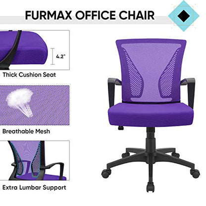 Furmax Office Chair Ergonomic Computer Desk Mesh Chair Mid Back Swivel Lumbar Support with Armrest (1, Violet) - color: Violet