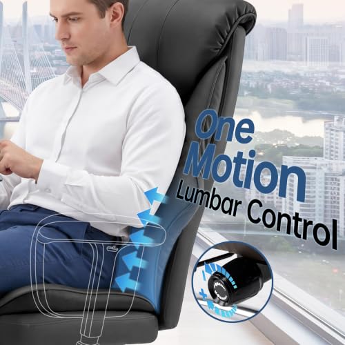 Big and Tall Office Chair - Executive High Back Leather Office Desk Chair with Adjustable Lumbar Support - Ergonomic Comfortable Heavy Duty Computer Gaming Chair with Padded Arms & Wide Seat - color: Grey