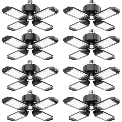 Garage Light - 8PACK 130W 13000LM Deformable 4+1 Panel LED Garage Ceiling Lights with LED Transformer, E26/27 Base, 6500K Daylight White Shop Light for Factory, Storage Room, Warehouse