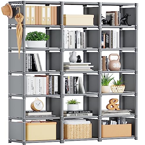 Metal Book Shelf,18 Cube Storage Organizer, Closet Organizer for Office | Modular cube storage organizer, book shelf and closet organizer with spacious cube compartments. - color: Grey, size: 18-Grid
