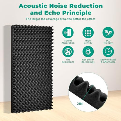 soundproof Foam Panels for Walls, Foam Acoustic Panels 48"×24"×2" Egg Crate High Density Quick Recovery Sound deadening Foam Panels Noise Reduction Echo Control for Home Studio Recording Room Office - size: 4 Pack