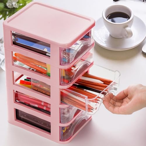 Hedume Desktop Drawer, Clear 5-Drawer Desktop Storage Unit, Small Organizer Box Storage Container Case, Frame with Clear Drawers, Drawer Unit