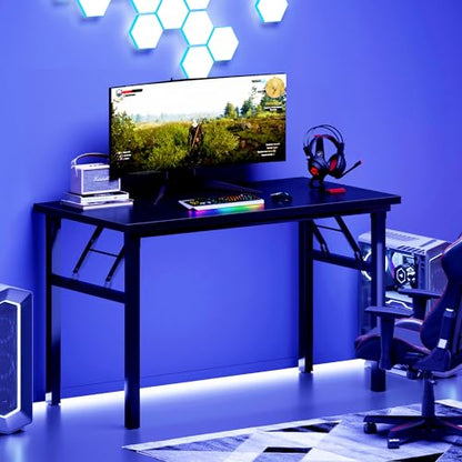 DlandHome 39.4 Inch Small Folding Computer Desk for Home Office, Black - color: Black + Black, size: 39 Inches