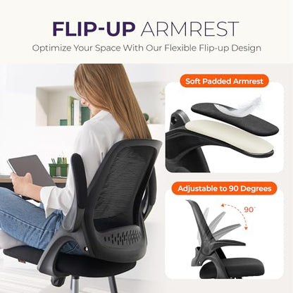NEO CHAIR Office Desk Chair, Ergonomic Mesh with Flip-Up Arms, Dark Black - color: Dark Black
