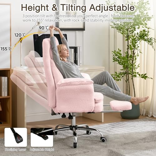 JOMEED Cloud Cross Legged Office Chair with Footrest,Flip Armrest,Pink - color: Pink