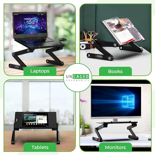 Uncaged Ergonomics WorkEZ Adjustable Laptop Stand for Desk, Laptop Stand Adjustable Height, Foldable Aluminum Cooling Computer Holder & Riser for Desk Bed, White, XL - color: XL-White