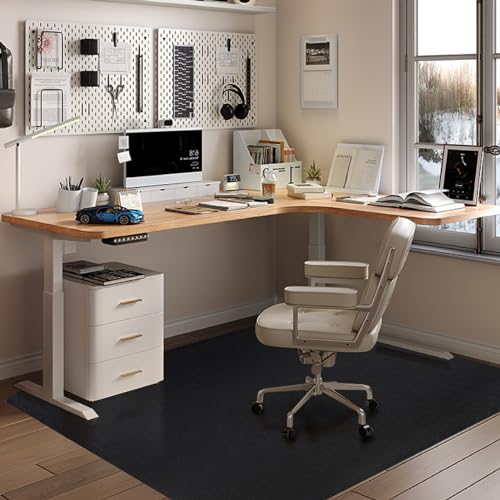 Office Chair Mat for Hardwood Floor: 63" x 51" Extra Large Desk Chair Mat | Black Anti-Slip Rubber Floor Mat for Gaming Rolling Chair, Heavy Duty Sturdy Floor Protector Mat Under L Computer Desk - size: 63" x 51"
