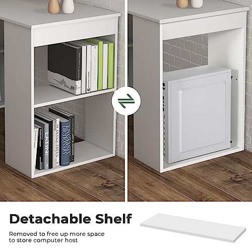 GIANTEX 48 Inch Computer Desk with Bookshelf, 3-in-1 Home Office Desk with 4-Tier Bookcase & CPU Stand, Space-Saving Reversible Writing Desk Work Table for Bedroom, Study Room, Office (White) - color: White