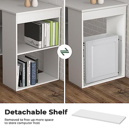 GIANTEX 48 Inch Computer Desk with Bookshelf, 3-in-1 Home Office Desk with 4-Tier Bookcase & CPU Stand, Space-Saving Reversible Writing Desk Work Table for Bedroom, Study Room, Office (White) - color: White