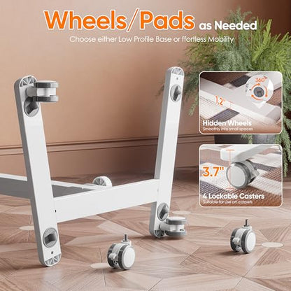 Monomi 25“ Mobile Folding Desk,Pneumatic Sit-Stand Table,No Assembly,White | Height Adjustable Rolling Laptop Desk,Space-Saving Portable Small Desk with Wheels,Ideal for Home Office,Craft & Study - color: White
