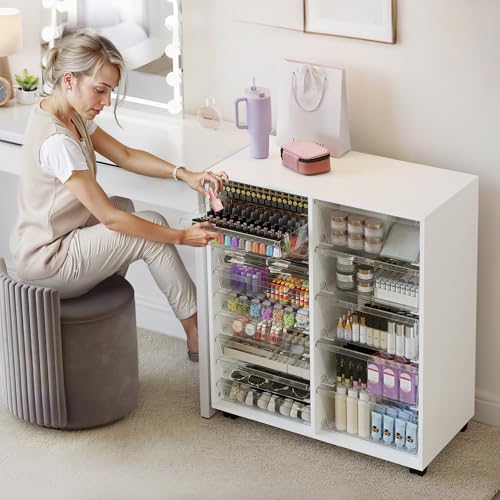 WOPITUES Mobile Storage Cabinet with 15 Clear Drawers, Modern White | Craft Cabinet with 5 Large Drawers, Cart with Wooden Tabletop, Printer Stand Home Office, Dresser Chest - color: White, size: 10M+5L