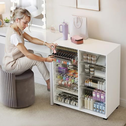 WOPITUES Mobile Storage Cabinet with 15 Clear Drawers, Modern White | Craft Cabinet with 5 Large Drawers, Cart with Wooden Tabletop, Printer Stand Home Office, Dresser Chest - color: White, size: 10M+5L