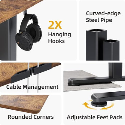 Claiks Electric Height Adjustable Standing Desk, 63x24 Inch, Rustic Brown | Smooth Height Adjustment, 3 Memory Presets, Cable Management Hub&Hook, Stable Steel Frame, 176lbs Capacity, Easy Assembly - color: Rustic Brown, size: 63