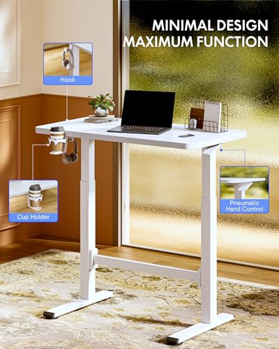 FLEXISPOT H7 Plus Mobile Standing Desk, Pneumatic Adjustable,One-Piece 32" - color: White, size: 32"