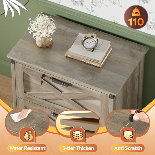DEVAISE 2-Drawer Lateral File Cabinet with Lock, Gray Oak | Wood, Office Storage Cabinet, Letter, Legal & A4 Compatible, Farmhouse Style, Printer Stand, Home Office - color: Gray Oak