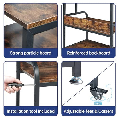 Fannova 32.3" Wide Extra Large Printer Stand with Adjustable Storage Shelf - color: Rustic Brown, size: 32.3"W x 18.9"D x 32.1"H