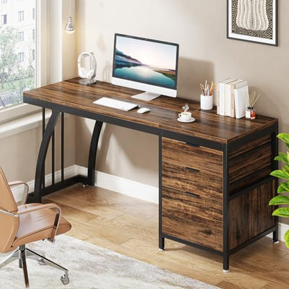 Tribesigns 59 Inch Computer Desk with 3 Drawers, Industrial PC Desk Study Writing Table Workstation with File Storage, Home Office Desks with Large Desktop and Metal Frame, (Rustic Brown) - color: Rustic Brown