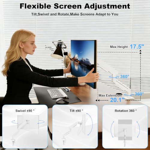 THEARK Single Monitor Desk Mount 17"-32" Screens - Adjustable Mechanical Monitor Arm Computer Monitor Stand up to 19.8 lbs,VESA Arm Desk Mount with C-Clamp and Grommet Base,VESA 75x75/100x100mm,Silver - color: Silver
