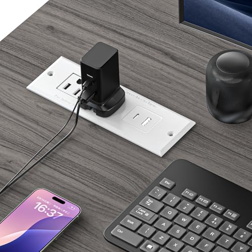 Furniture Recessed Power Strip, Recessed Desk Outlet with USB-A USB-C, in Conference Desk Recessed Power Outlets Socket, Desktop Power Grommet with 1.5M/4.92FT Power Cord - color: White