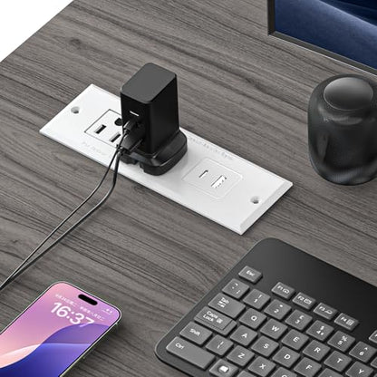 Furniture Recessed Power Strip, Recessed Desk Outlet with USB-A USB-C, in Conference Desk Recessed Power Outlets Socket, Desktop Power Grommet with 1.5M/4.92FT Power Cord - color: White