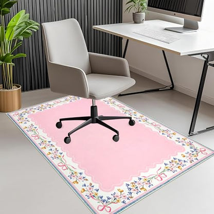 Office Chair Mat for Hardwood/Tile Floor, 36"x48"Desk Chair Mat for Rolling, Non Slip Under TPR Backing Low-Pile Rug(Pink Bow Flower EA) - color: Pink Bow Flower Ea