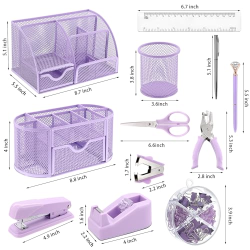 17 IN 1 Office Desk Organizer Set for Back to School Supplies Accessories - color: Purple