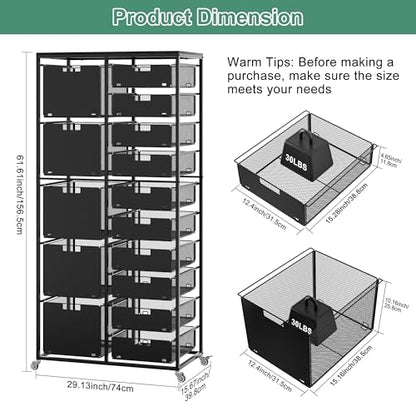 EasyPAG Rolling Storage Cart With 15 Drawers, Metal Craft Organizers with Wood Tabletop for Home, Letter/Legal Size Rolling File Cart for Office, Classroo and Dorm, Black - size: 15 Drawers