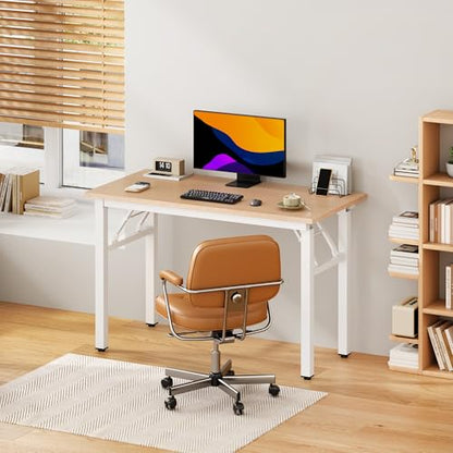 DlandHome 39.4 Inch Small Folding Computer Desk for Home Office, Pink Oak - color: Pink Oak + White, size: 39 Inches