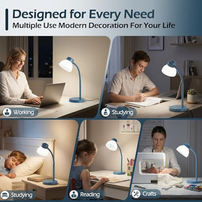 Desk Lamps for Home Office,Small LED Reading Lamp,5000K Eye-Care Desk Light | Desk Lamps for College Dorm, Kids Study Table, Bedroom , Flexible Gooseneck, Compact Small Table Lamp, Space-Saving Design - color: Blue