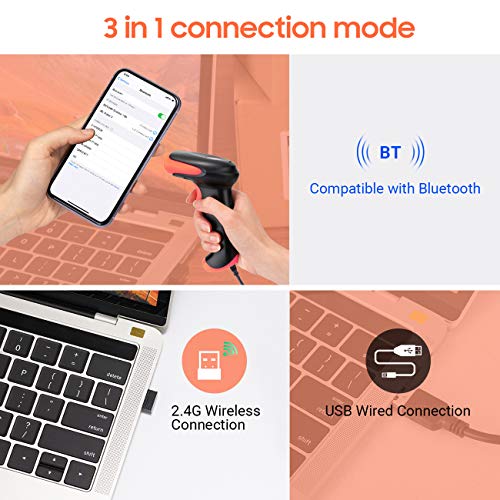 Tera Barcode Scanner 2D Wireless Handheld: BT 2.4G USB, HW0002-O, Orange | 640*480 CMOS, 1D 2D QR Screen Paper Codes, 2200mAh, Custom Symbologies, Vibrating Alert, Warehouse Logistics Retail Store - color: 2D no stand