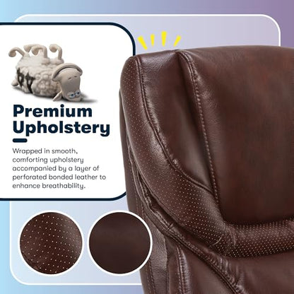 Serta Big & Tall Executive Office Chair with Lumbar Support, Leather Chair | Conway, Ergonomic 350lb Capacity Computer Chair, High Back Home Desk Gaming Chair, Adjustable Height & Tilt, Chestnut Brown - color: Chestnut Brown