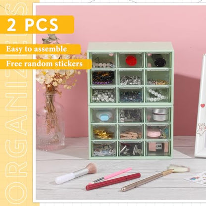 Wenqik 2 Pcs Mini Storage Drawers with 9 Clear Drawers,Green - color: Green